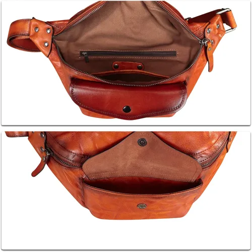 Vista 7 de Riñonera de cuero genuino para mujeres y hombres, bolso cruzado de cuero real vintage, bolso cruzado de moda para la cintura