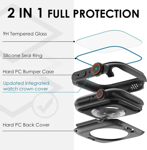Vista 8 de Ultra Look - FULLIFE 2 en 1 compatible con Apple Watch Series 11/10 de 1.654 pulgadas, protector de pantalla impermeable, frente y trasera