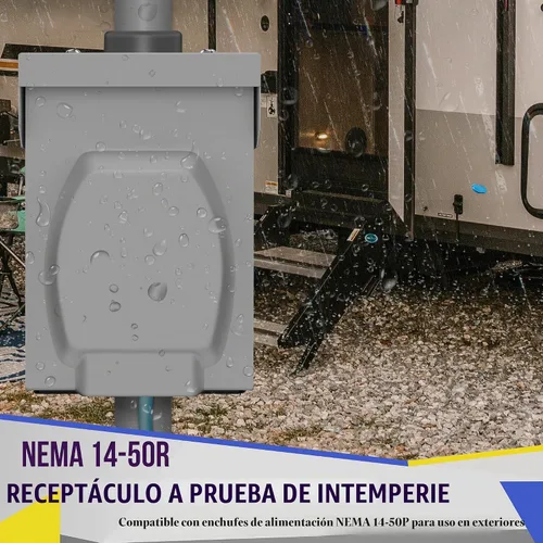 Vista 5 de ENERLITES 50A RV Power Outlet Box, NEMA 14-50R, Black Negro