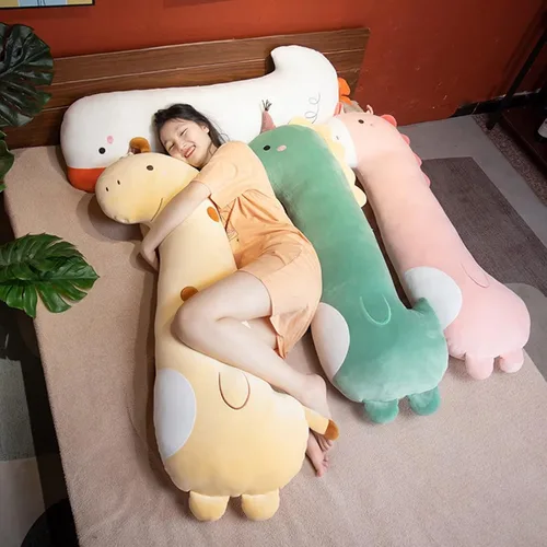 Vista 4 de PEACH CAT Almohada larga de felpa verde de dinosaurio suave para niñas y niños, 35.4 pulgadas