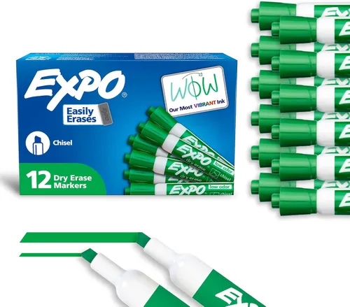 Vista 8 de EXPO Marcadores de borrado en seco, tinta de bajo olor, azul, punta de cincel, 144 unidades, pizarra blanca, calendario, organización, suministros