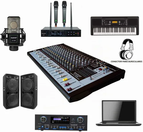 Vista 4 de Boytone Mezclador de audio Bluetooth profesional de 12 canales, grabación de PC, 16 efectos DSP, alimentación fantasma de 48 V, conector de 11