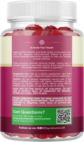 Vista 9 de Natures Craft Gomitas de vitamina E para el cuidado de la piel – Suplemento para la piel de 400 UI de vitamina E de alta potencia – Suplemento