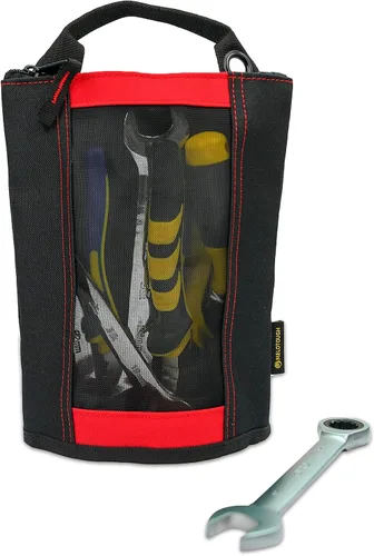 Vista 30 de Bolsa de herramientas de lona con cremallera MELOTOUGH, bolsa de herramientas con cierre, bolsa de malla resistente con ventana, ojales para colgar