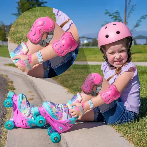 Vista 5 de Paquete de patines en línea Fuschia + equipo de protección rosa