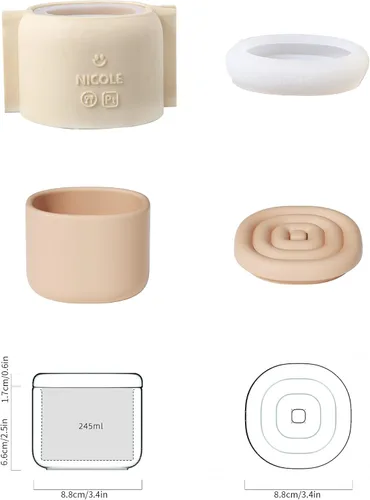 Vista 2 de BOOWAN NICOLE Molde de silicona para tarro cilíndrico, molde de cemento para recipientes de vela con tapa para bricolaje (SH0976-1+SH0976-2)