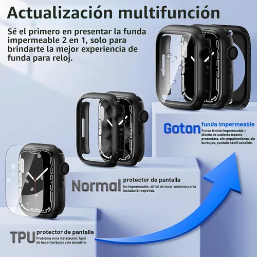 Vista 3 de Goton Funda impermeable 2 en 1 para Apple Watch, protector de pantalla para series 6/5/4, SE 3/2/1 de 40mm, cubierta frontal de vidrio protectora