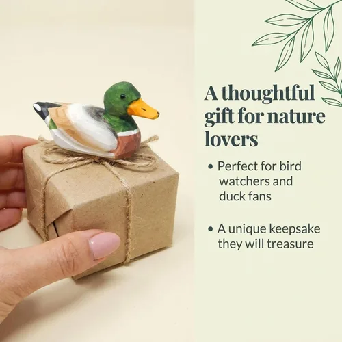 Vista 4 de Selsela - Estatua de pato tallada a mano en madera, miniatura de animal pequeño, decoración. Regalos inspirados en la naturaleza y coleccionables