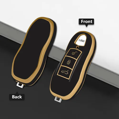 Vista 4 de Funda protectora para llavero inteligente compatible con Porsche Boxster Turbo Cayenne Panamera Macan Cayman 911, llave inteligente sin llave (negro)