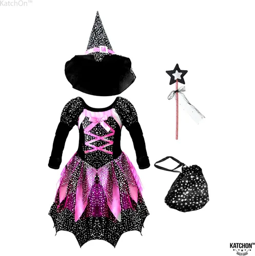 Vista 6 de Katchon, Black and Purple Witch Costume for Girls - Halloween Costumes for Kids Girls Witch Costume for Halloween Cosplay