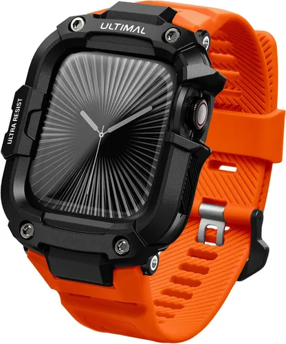 Vista 18 de ULTIMAL Correa resistente compatible con Apple Watch Band de 1.614 pulgadas, 1.575 pulgadas, SE3 SE2 SE Series 9/8/7/6/5/4 con funda, correa a