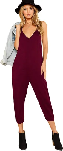 Vista 5 de DIDK - Enterizo para mujer con cuello en V, tirantes delgados, piernas holgadas