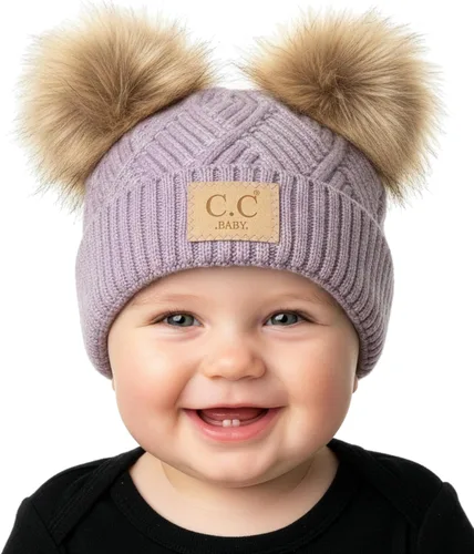 Vista 51 de Funky Junque Gorro de invierno con doble pompón para bebé de 0 a 12 meses, bonito gorro de punto acogedor para clima frío Patrón de tejido