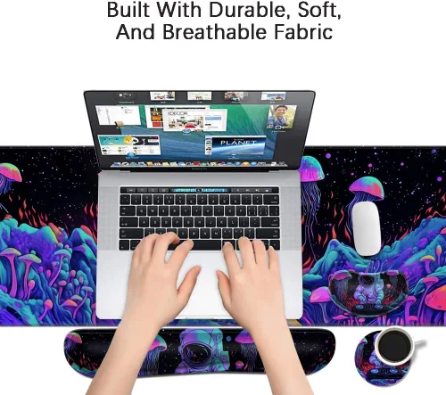 Vista 6 de Alfombrilla de escritorio, alfombrilla de mouse grande para juegos con reposamuñecas, 4 en 1 XXL, reposamuñecas para teclado, soporte de muñeca