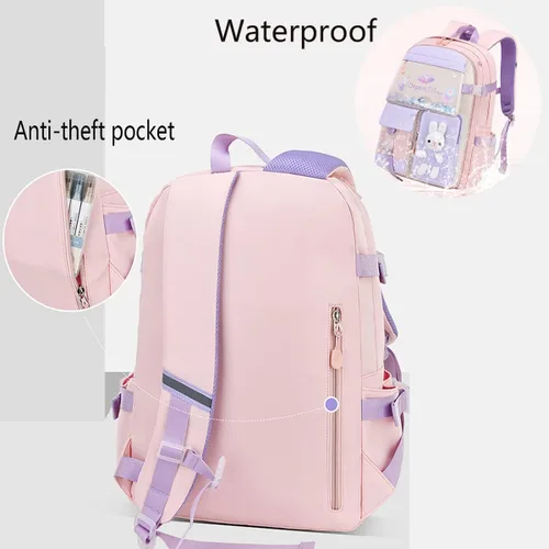 Vista 8 de Mochila de conejo para niñas linda mochila kawaii escolar para jardín de infantes preescolar y primaria Bluefor Girl Grados 1-3 Moda linda