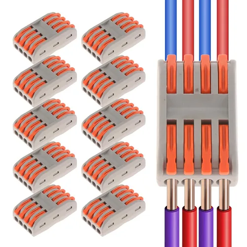 Vista 8 de DIANN 10 piezas de conectores de alambre de palanca 2 en 4 salidas para empalmes en línea de circuito Conector de alambre eléctrico 28-12 AWG 10pcs