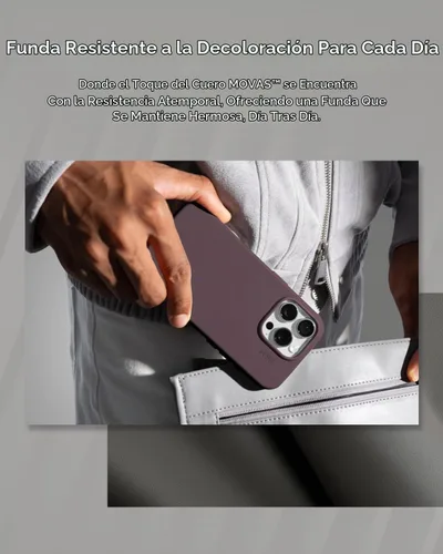 Vista 7 de MOFT Snap Case MOVAS™ para iPhone 16 Pro Max, compatible con MagSafe, funda magnética de cuero vegano premium con sensación suave, color duradero