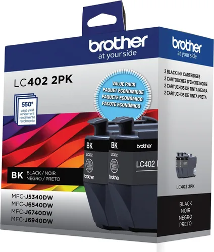 Vista 6 de Brother Paquete de 2 cartuchos de tinta negros de rendimiento estándar LC402 2PK