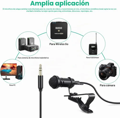 Vista 6 de weishan Media Mod Mic para GoPro HERO11 10 9 Black Action Camera, Micrófono de solapa Lavalier Clip-on Videomic Compatible con GoPro Pro Adaptador