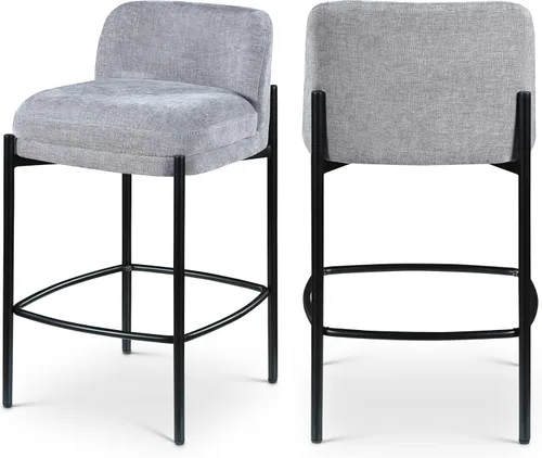 Vista 11 de Meridian Furniture 429Beige-C Burton Collection Modern Taburete contemporáneo con tela de felpilla beige suave, marco de metal negro mate, 17.5