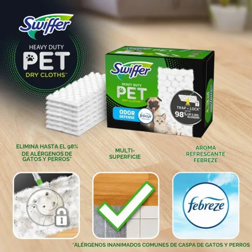 Vista 2 de Swiffer 20 Pack Multi-Surface Pet Dry Cloth Refills for Sweeping and Cleaning Floor, Febreze Fresh