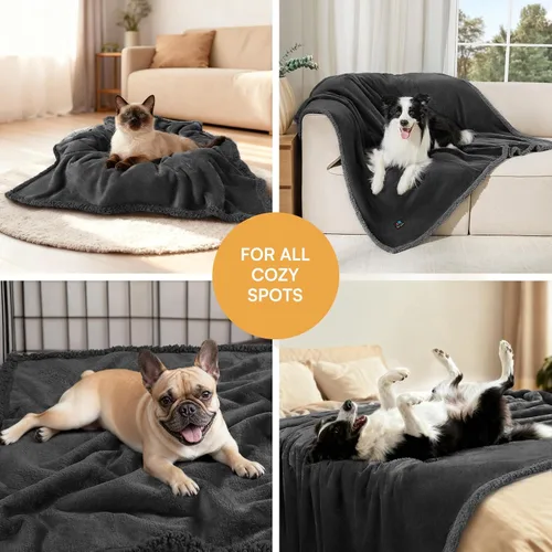 Vista 6 de Cobija impermeable para mascotas, a prueba de líquidos y orina, para sofá, cama, sillón, reversible, vellón, forro polar, protector de muebles