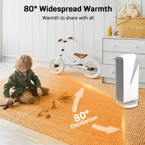 Vista 3 de DR.PREPARE Calentador de espacio, calentador eléctrico de cerámica de calentamiento rápido de 1500 W, bloqueo para niños, oscilación de 80°