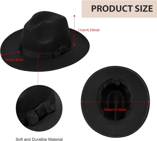 Vista 3 de SATINIOR 6 piezas de sombrero de Fedora, sombrero de gángster negro para hombres y mujeres, accesorio de disfraz divertido de los años 20, sombreros