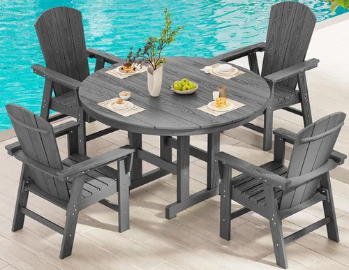 Vista 9 de SERWALL Juego de sillas de comedor Adirondack para exterior, conjunto de 2, sillas de patio de HDPE resistentes a todo clima, color negro