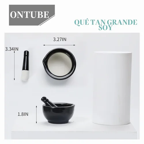 Vista 4 de ONTUBE Juego de mortero y mortero, juego de molinillo de especias y hierbas de cerámica y gres, triturador de píldoras (8.1 cm-Negro)