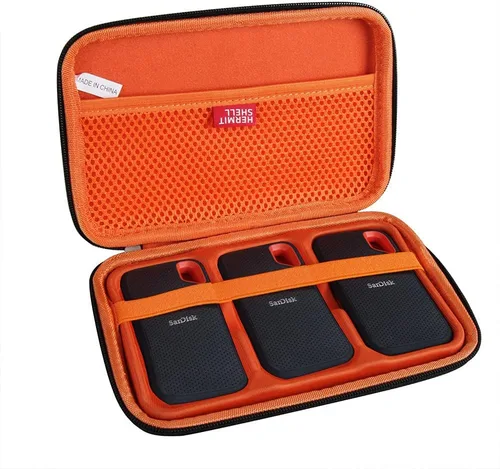 Vista 7 de Hermitshell Estuche de viaje duro para SanDisk 1TB 2TB 4TB 8TB 500GB Extreme Portable SSD (Negro+Monterey, funda para 3 discos duros)