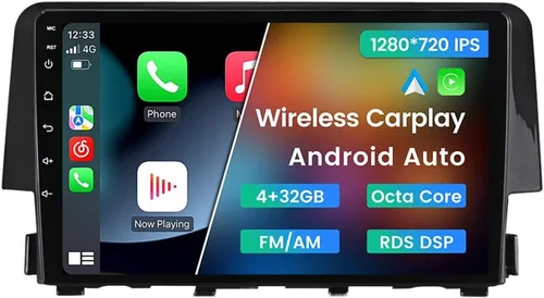 Vista 15 de Radio Android estéreo para Honda Civic 2016-2021, Biorunn 9 pulgadas GPS inalámbrico con cable Car-Play Android Auto IPS pantalla táctil navegación