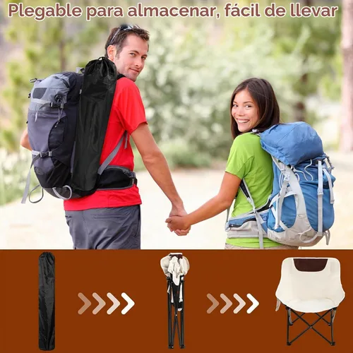 Vista 7 de FairySandy Paquete de 6 sillas de camping portátiles, sillas de campamento plegables ligeras, sillas compactas para mochileros con bolsa de Beige