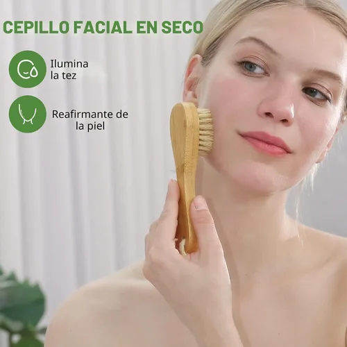 Vista 5 de Cepillo corporal de cepillado en seco, cepillo seco de cerdas de jabalí natural, cuerpo exfoliante de bambú, cara, pie, cepillo de limpieza