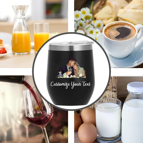 Vista 4 de Vasos de vino personalizados con nombres y fotos con tapa para mujeres, juego de vasos de vino aislados personalizados de acero inoxidable, regalos