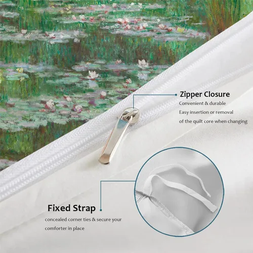 Vista 6 de Green Pond Water Lily Funda Napa 3 piezas (1 funda nórdica, 2 fundas de almohada) Funda de edredón de microfibra Suave Claude Monet con cierre