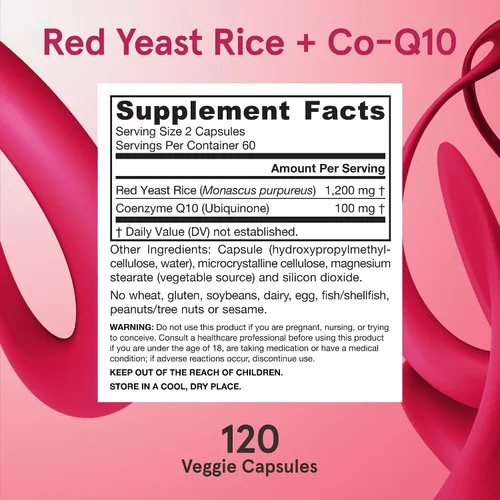 Vista 6 de Jarrow Formulas Arroz de Levadura Roja 1200 mg y CoQ10 100 mg por Porción - 120 Cápsulas Vegetales, 60 Porciones - Suplemento Dietético Herbal