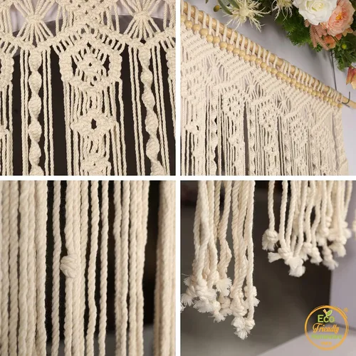 Vista 2 de Cortinas de macramé bohemias, cortinas con cuentas para puertas, macramé para colgar en la pared, cortina de puerta de cuentas, fondo bohemio Beige