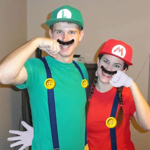 Vista 6 de Humairc Super Bros Mari and Luigi Hats Caps Mustaches Gloves Buttons Cosplay Costume