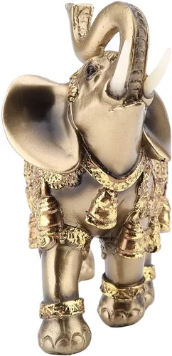 Vista 2 de Wal Front Estatua de elefante de poliresina dorada, escultura de tronco de riqueza, decoración para el hogar, adorno de Feng Shui (L)