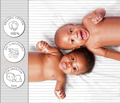 Vista 3 de Juego de 2 sábanas ajustadas de moisés 100% algodón orgánico, perfectamente compatibles con Mika Micky, Baby Delight, Ronbei, Chicco, Cloud Baby