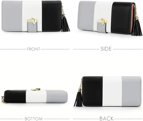 Vista 2 de Billeteras para mujer con múltiples ranuras para tarjetas y espacioso compartimento, Casual, L, Negro