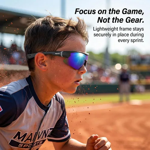 Vista 3 de maivnz Gafas de sol de béisbol juveniles para niños, UV400 para niñas, gafas de sol de sóftbol para niñas, niños de 6 a 8 a 12 a 14 años, gafas