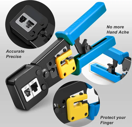 Vista 3 de Herramienta de crimpado de paso, herramienta de crimpado Yangoutool RJ45 y crimpadora de paso para conector RJ45/RJ12 de paso regular y final