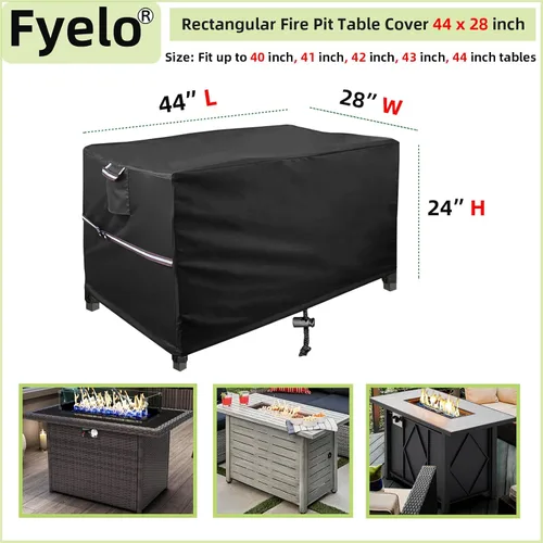 Vista 2 de Funda rectangular de 44 x 28 pulgadas para mesas de hoguera de gas al aire libre de 40 a 44 pulgadas, cubierta de mesa de hoguera para patio