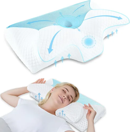 Vista 11 de HOMCA Almohada cervical de espuma viscoelástica con contorno para el alivio del dolor, almohada ortopédica para el cuello para quienes duermen