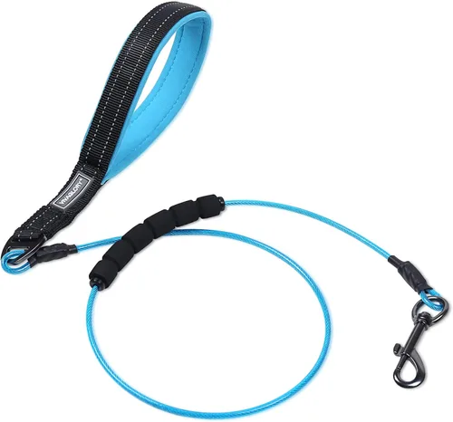 Vista 8 de VIVAGLORY Toughbite - Correa para perro a prueba de mordeduras, no masticable, con mango de tráfico y doble asa para entrenamiento y caminar, metal