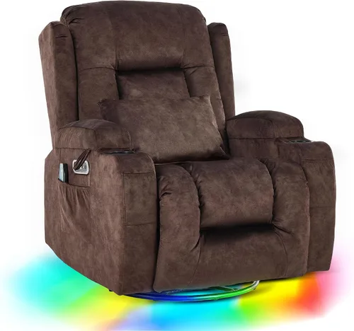 Vista 12 de URRED Silla reclinable giratoria eléctrica con vibración y calor Diseño de motor dual, posiciones infinitas, carga USB, luces LED, portavasos Gris