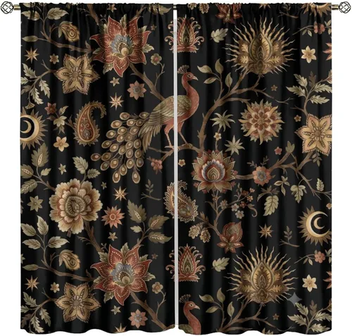 Vista 81 de Cortinas opacas con estampado de flores de cachemira, estampado de cachemira sobre fondo blanco, para decoración del hogar, cocina, restaurante
