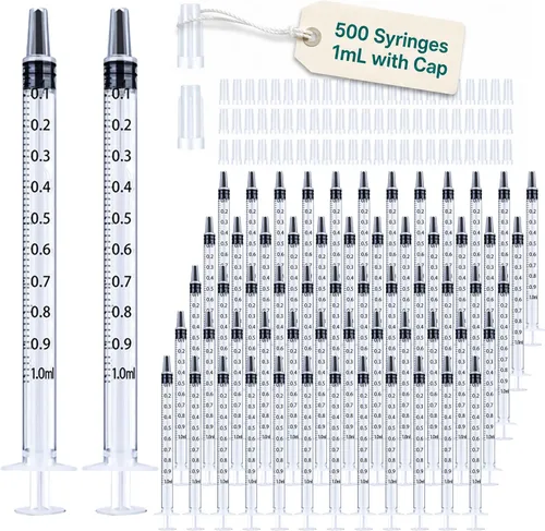 Vista 8 de Paquete de 100 jeringas de 1 ml con tapa para líquido, jeringas pequeñas de plástico de 1 cc con cubierta, no estériles, sin aguja